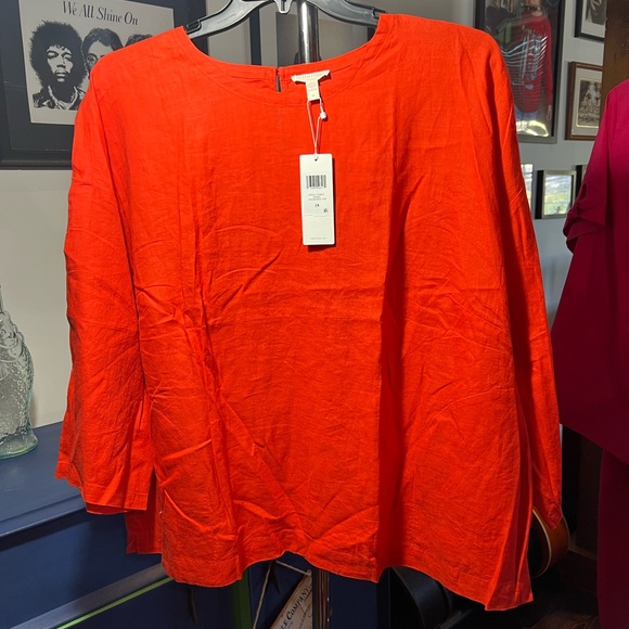 Eileen Fisher Organic Handkerchief Linen Box Top w/pockets, color geranium sz 2X - Picture 3 of 7